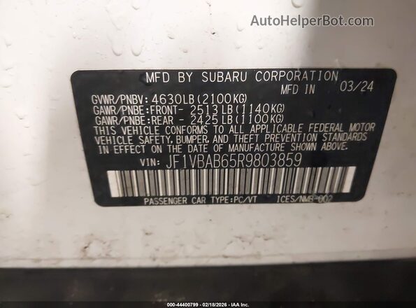JF1VBAB65R9803859 2024 SUBARU WRX Белый Вид подкапотного пространства