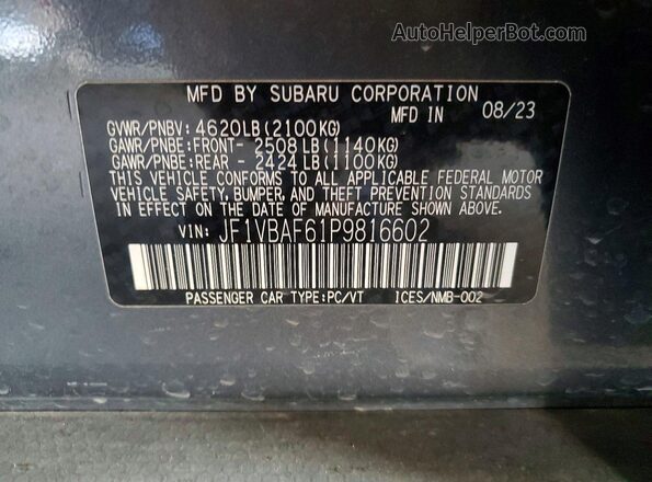 JF1VBAF61P9816602 2023 SUBARU WRX Серый Вид подкапотного пространства