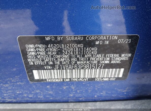 JF1VBAF63P9815127 2023 SUBARU WRX Синий Вид подкапотного пространства