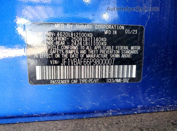 JF1VBAF66P9800007 2023 SUBARU WRX Синий Вид подкапотного пространства