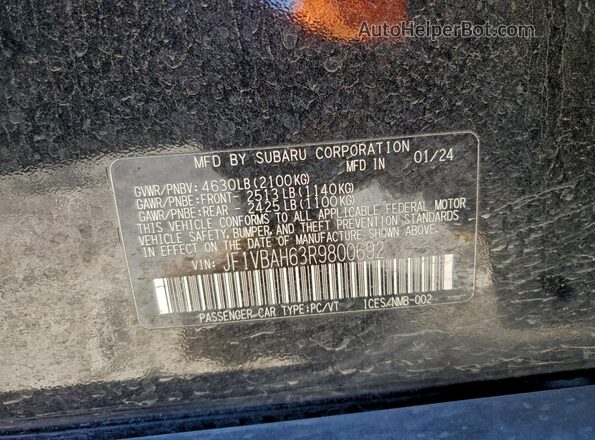 JF1VBAH63R9800692 2024 SUBARU WRX Black Widok komory silnika