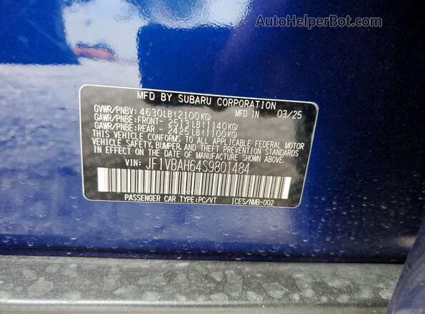 JF1VBAH64S9801484 2025 SUBARU WRX Blue Widok komory silnika