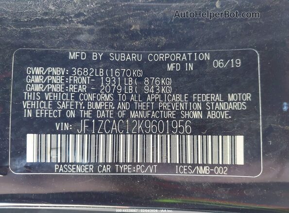 JF1ZCAC12K9601956 2019 SUBARU BRZ Черный Вид подкапотного пространства