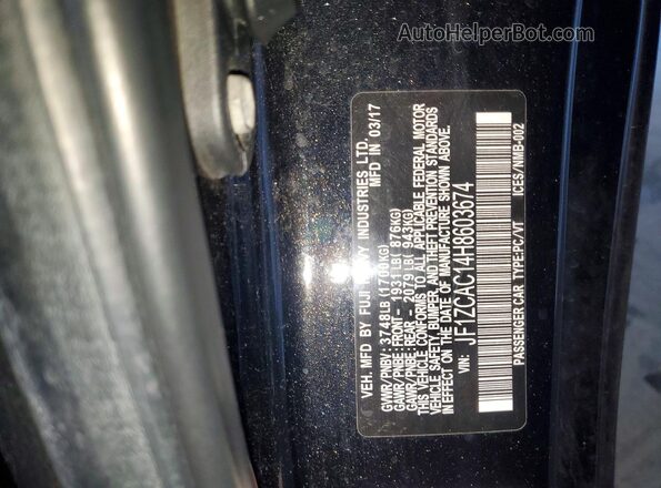 JF1ZCAC14H8603674 2017 SUBARU BRZ Черный Вид наклейки с VIN-кодом