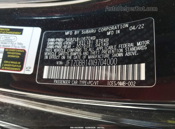 JF1ZDBB14N9704000 2022 SUBARU BRZ Black ძრავის განყოფილების ხედი