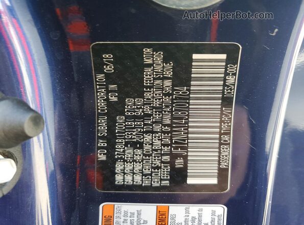JF1ZNAA14J8701784 2018 TOYOTA 86 Синий Вид наклейки с VIN-кодом