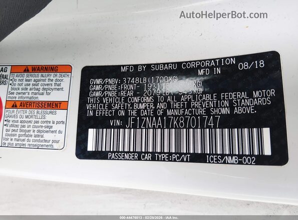 JF1ZNAA17K8701747 2019 TOYOTA 86 Белый Вид подкапотного пространства