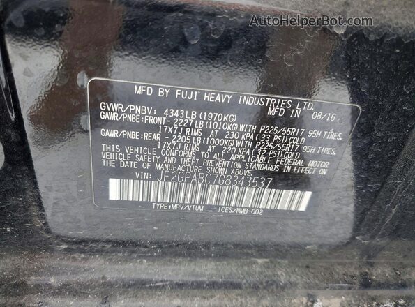 JF2GPABC7G8343537 2016 SUBARU CROSSTREK Черный Вид наклейки с VIN-кодом