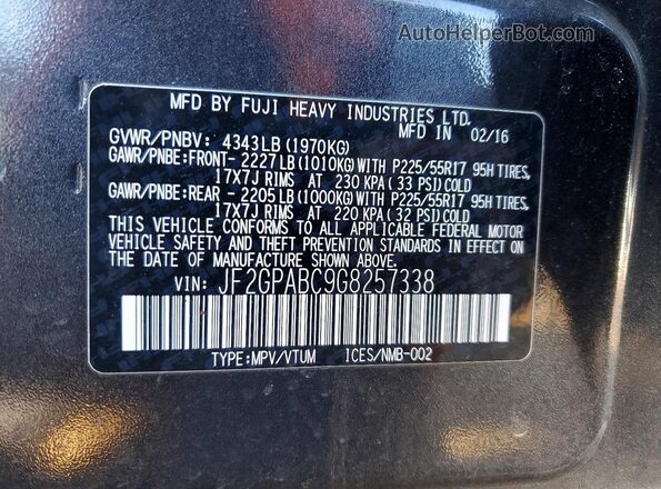 JF2GPABC9G8257338 2016 SUBARU CROSSTREK Серый Вид подкапотного пространства
