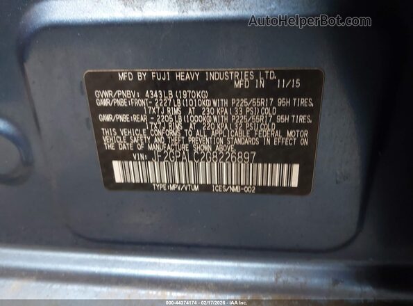 JF2GPALC2G8226897 2016 SUBARU CROSSTREK Blue Widok komory silnika