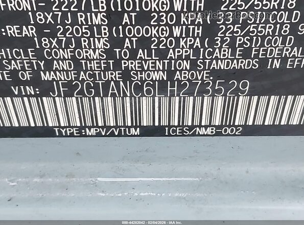 JF2GTANC6LH273529 2020 SUBARU CROSSTREK Light Blue Вид подкапотного пространства
