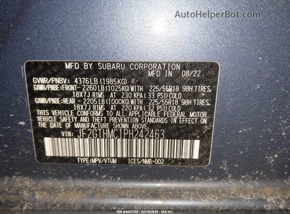 JF2GTHMC1PH242463 2023 SUBARU CROSSTREK Синий Вид подкапотного пространства