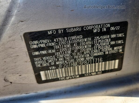 JF2GTHMC3P8211716 2023 SUBARU CROSSTREK Серебряный Вид наклейки с VIN-кодом