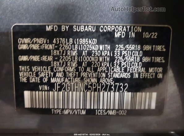 JF2GTHNC5PH273732 2023 SUBARU CROSSTREK Gray ძრავის განყოფილების ხედი