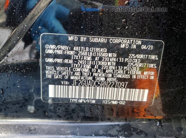 JF2GUADC5RH227097 2024 SUBARU CROSSTREK Black Widok naklejki z numerem VIN