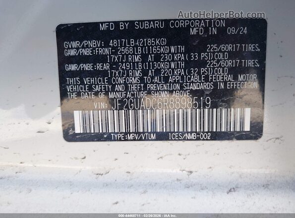 JF2GUADC6R8898519 2024 SUBARU CROSSTREK White Widok komory silnika
