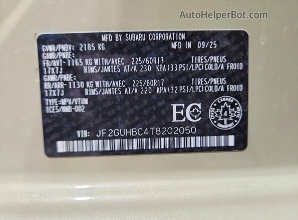 JF2GUHBC4T8202050 2026 SUBARU CROSSTREK Tan Widok wnętrza 360 stopni