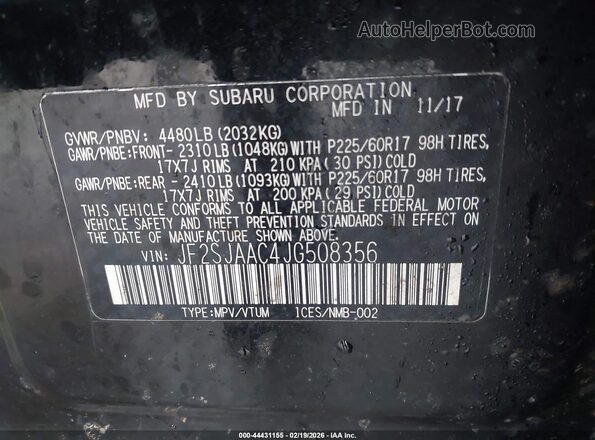 JF2SJAAC4JG508356 2018 SUBARU FORESTER 2.5 Черный Вид подкапотного пространства