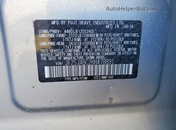 JF2SJABC2HH478891 2017 SUBARU FORESTER 2.5 Серебряный Вид подкапотного пространства