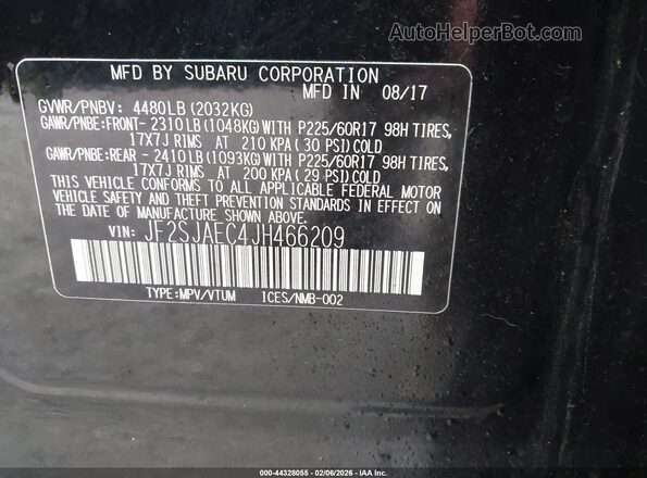 JF2SJAEC4JH466209 2018 SUBARU FORESTER 2.5 Черный Вид подкапотного пространства
