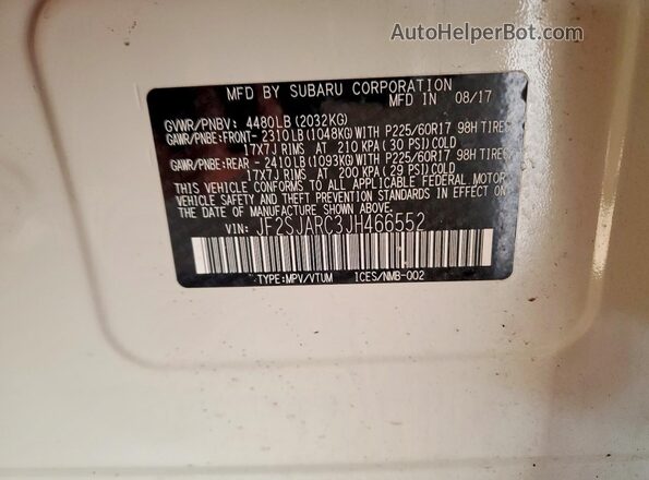 JF2SJARC3JH466552 2018 SUBARU FORESTER 2.5 Белый Вид наклейки с VIN-кодом