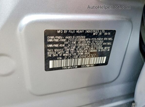 JF2SJAWC4HH454747 2017 SUBARU FORESTER 2.5I TO Silver ძრავის განყოფილების ხედი