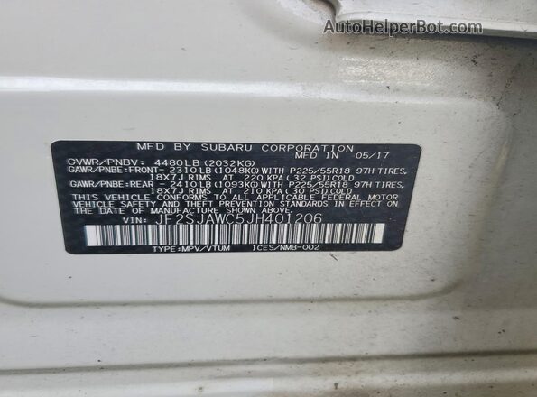 JF2SJAWC5JH401206 2018 SUBARU FORESTER 2.5I TO White Widok naklejki z numerem VIN