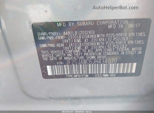 JF2SJAWC6JH434070 2018 SUBARU FORESTER 2.5I TO Серебряный Вид подкапотного пространства