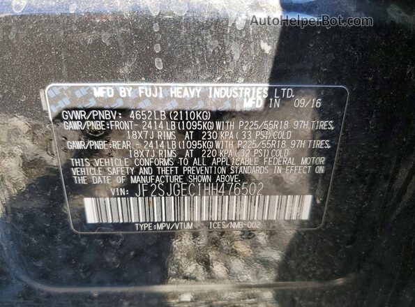 JF2SJGEC1HH476502 2017 SUBARU FORESTER2. Черный Вид наклейки с VIN-кодом