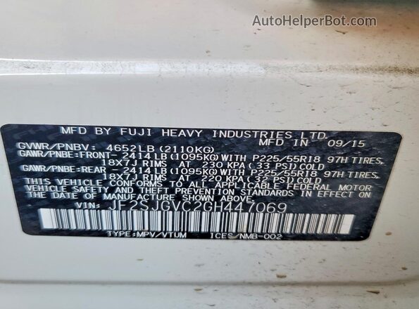 JF2SJGVC2GH447069 2016 SUBARU FORESTER2. Белый Вид подкапотного пространства