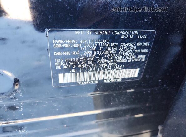 JF2SKAEC0NH419441 2022 SUBARU FORESTER Black Панорамний вид салону 360°