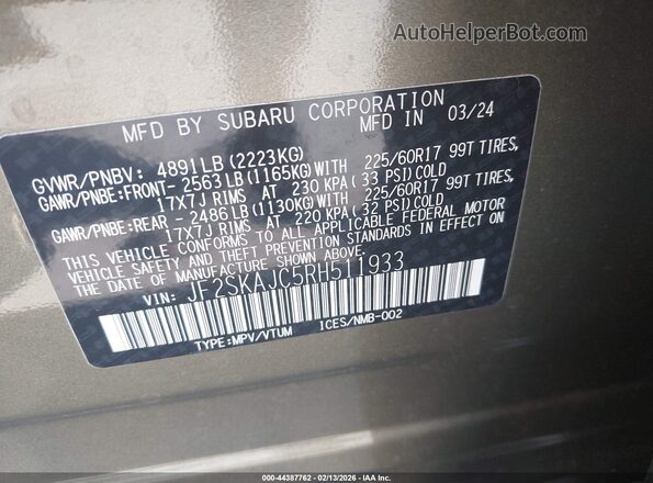 JF2SKAJC5RH511933 2024 SUBARU FORESTER Зеленый Вид подкапотного пространства