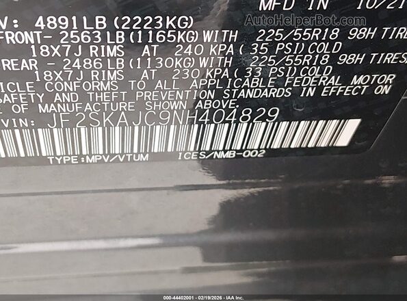 JF2SKAJC9NH404829 2022 SUBARU FORESTER Серый 