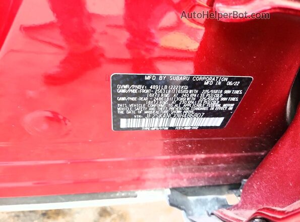 JF2SKANCXNH486807 2022 SUBARU FORESTER Maroon Widok naklejki z numerem VIN