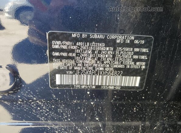 JF2SKAPC1KH564822 2019 SUBARU FORESTER Blue Vista interior de 360 grados