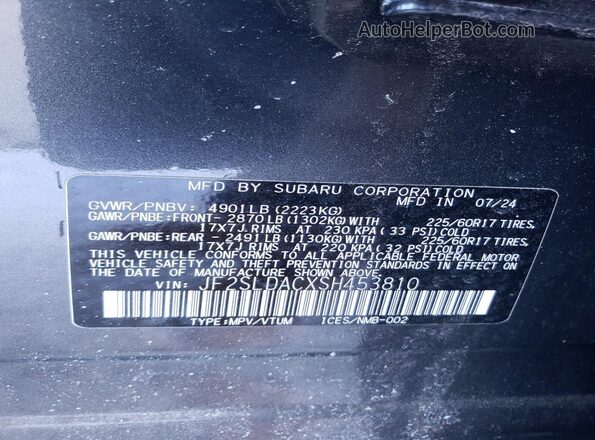 JF2SLDACXSH453810 2025 SUBARU FORESTER Gray VIN sticker view