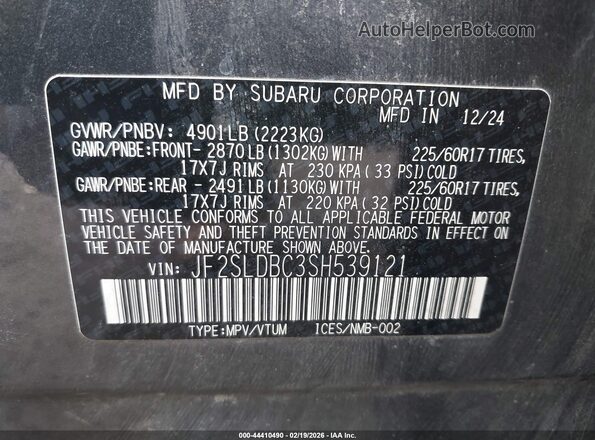 JF2SLDBC3SH539121 2025 SUBARU FORESTER Серый Вид подкапотного пространства