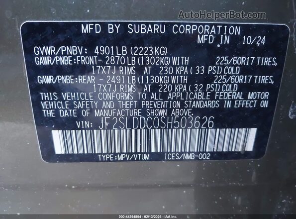 JF2SLDDC0SH503626 2025 SUBARU FORESTER Green Vista del compartimento del motor