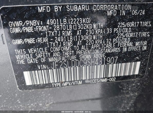 JF2SLDDC9SH431907 2025 SUBARU FORESTER Gray ძრავის განყოფილების ხედი