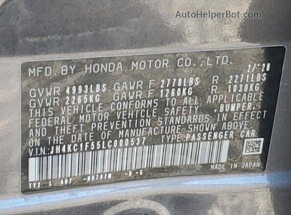 JH4KC1F55LC000537 2020 ACURA RLX Charcoal Engine compartment view