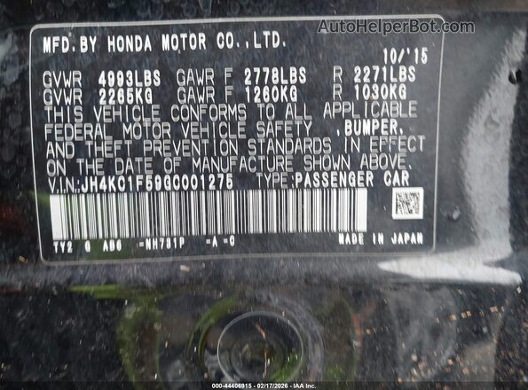 JH4KC1F59GC001275 2016 ACURA RLX Черный Вид подкапотного пространства