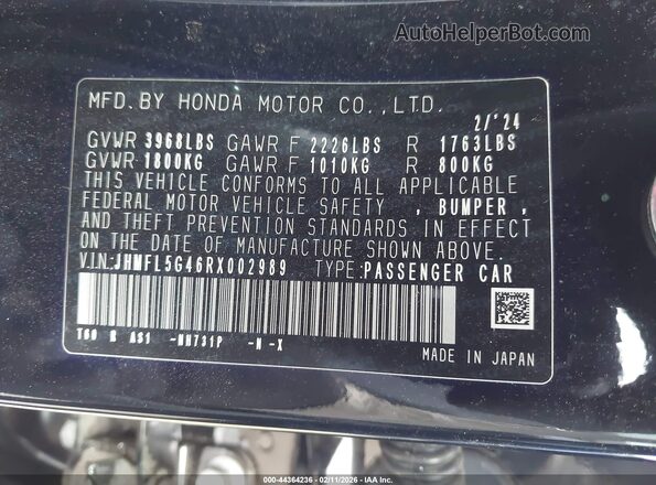 JHMFL5G46RX002989 2024 HONDA CIVIC TYPE R Черный Вид подкапотного пространства