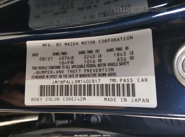 JM1BPALL8M1402817 2021 MAZDA 3 Blue Widok komory silnika