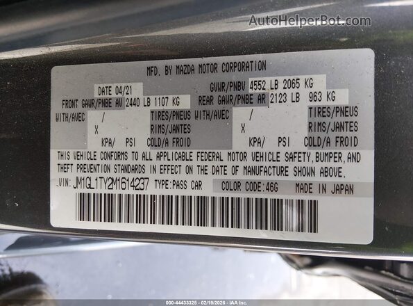 JM1GL1TY2M1614237 2021 MAZDA 6 Gray Engine compartment view