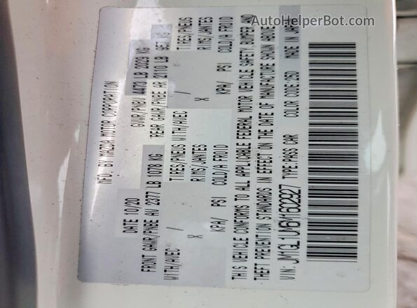 JM1GL1UM6M1602927 2021 MAZDA 6 White VIN sticker view
