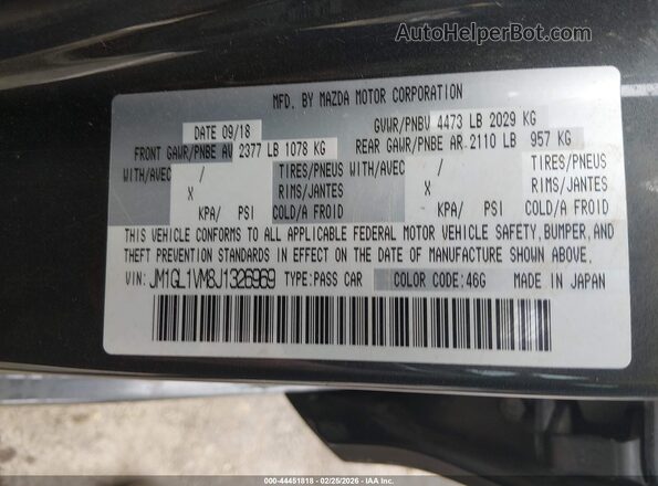 JM1GL1VM8J1326969 2018 MAZDA 6 Черный Вид подкапотного пространства
