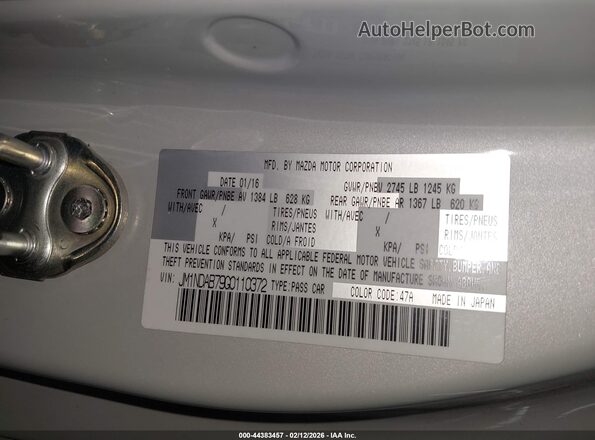 JM1NDAB79G0110372 2016 MAZDA MX-5 MIATA Серый Вид подкапотного пространства
