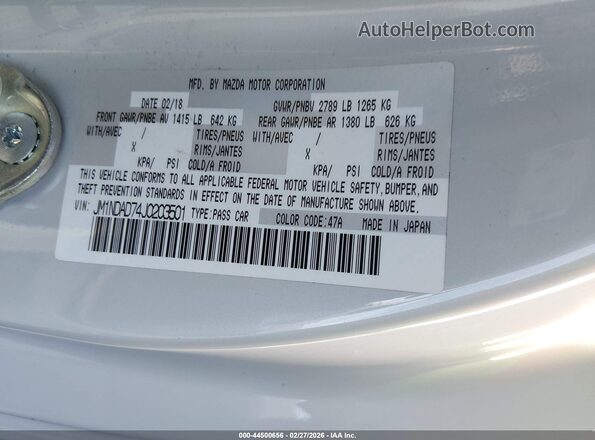 JM1NDAD74J0203501 2018 MAZDA MX-5 MIATA Белый Вид подкапотного пространства