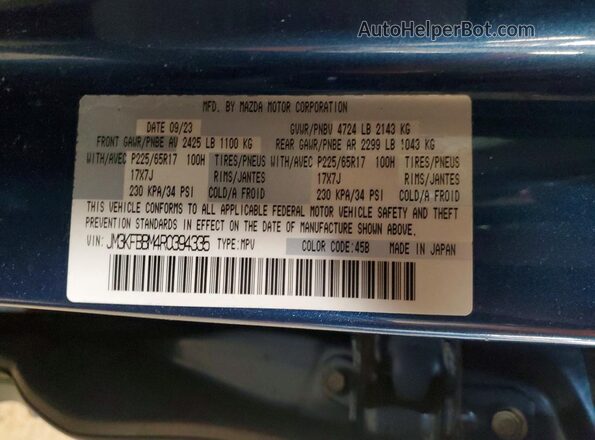 JM3KFBBM4R0394335 2024 MAZDA CX-5 Blue Widok naklejki z numerem VIN