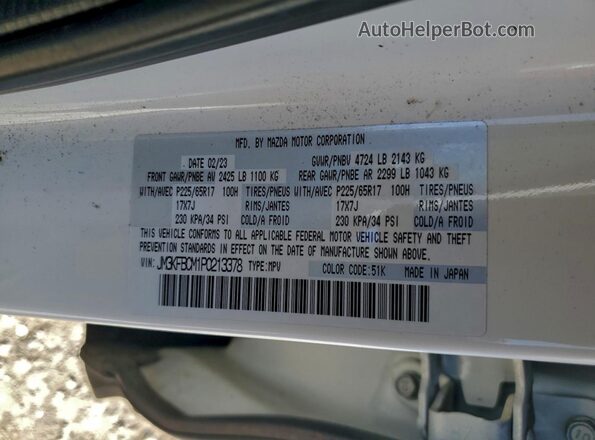 JM3KFBCM1P0213378 2023 MAZDA CX-5 White Вид наклейки з VIN-кодом